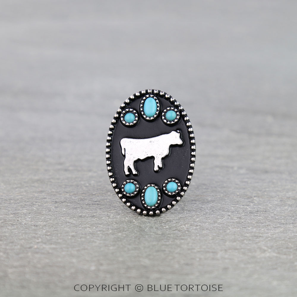 Western Oval Cow Silhouette Cuff Ring