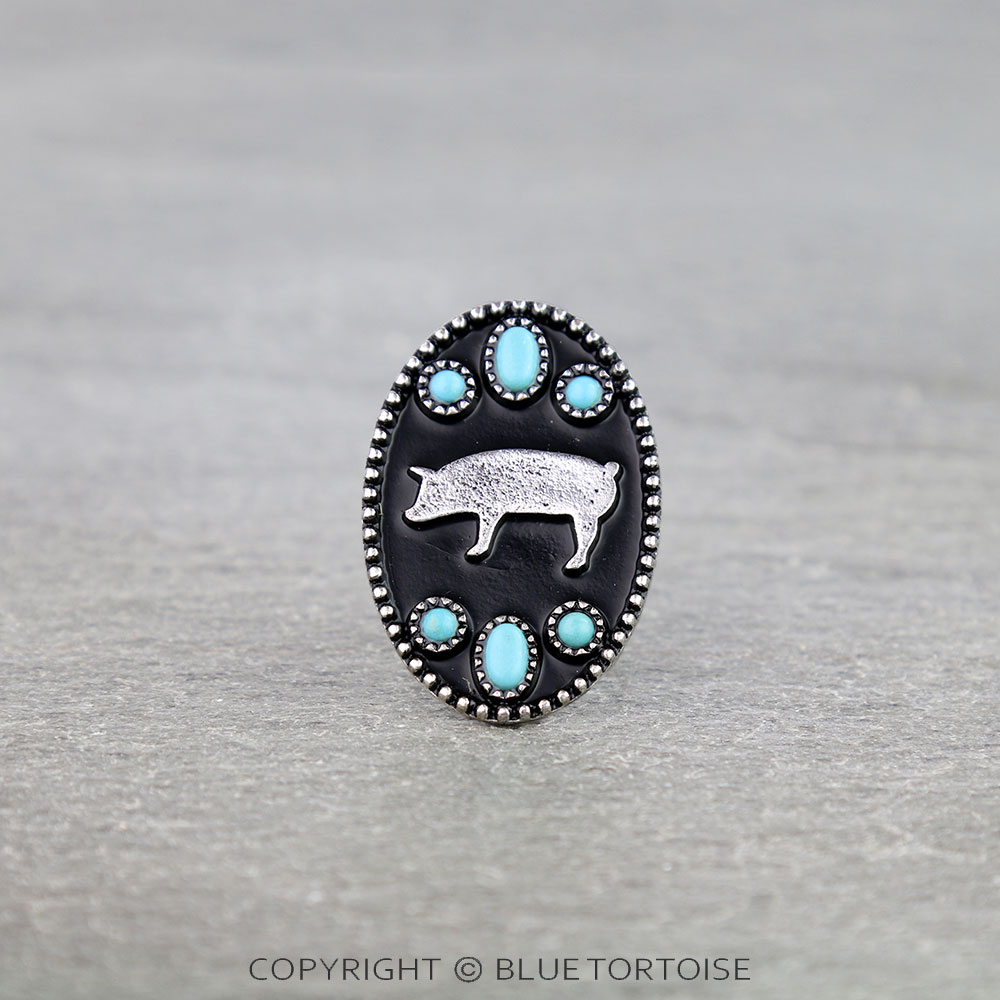 Western Oval Pig Silhouette Cuff Ring