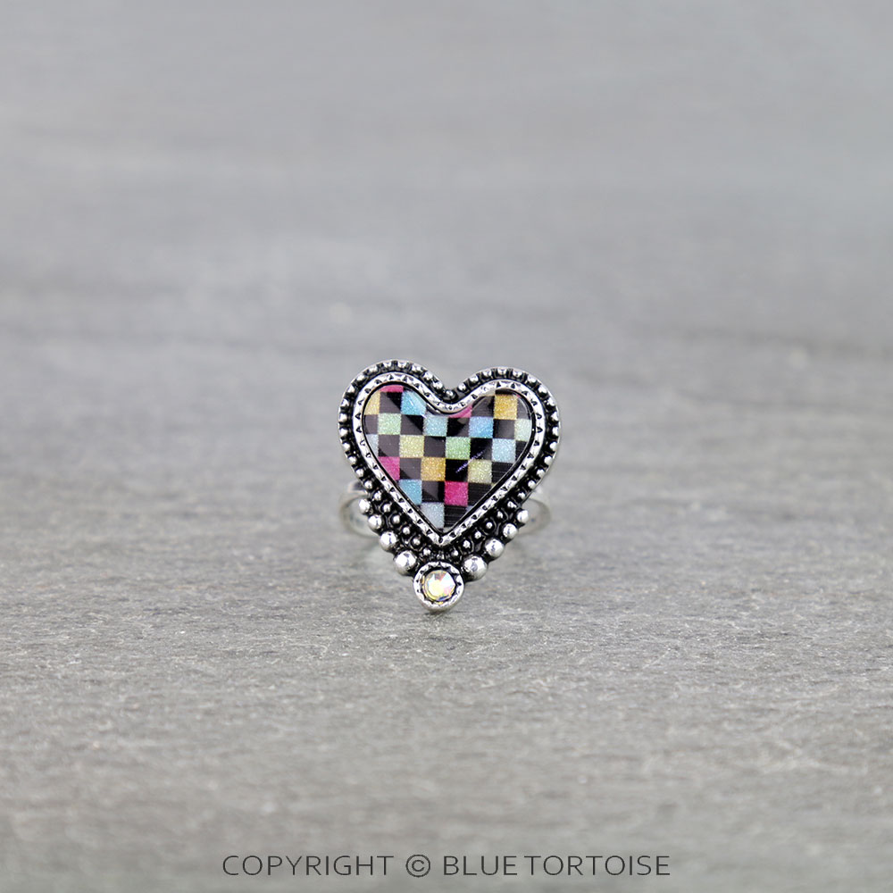 Heart Rainbow Checker Cuff Ring