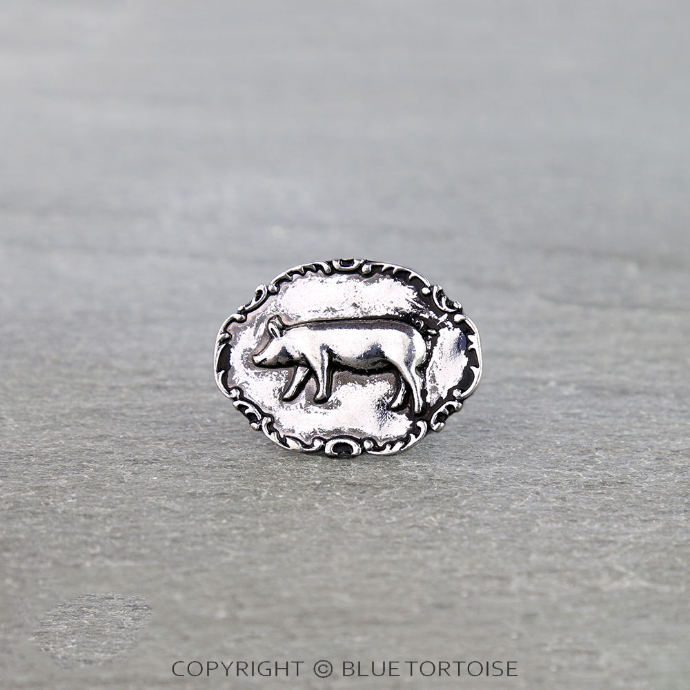 Western Metal Plate Pig Cuff Ring