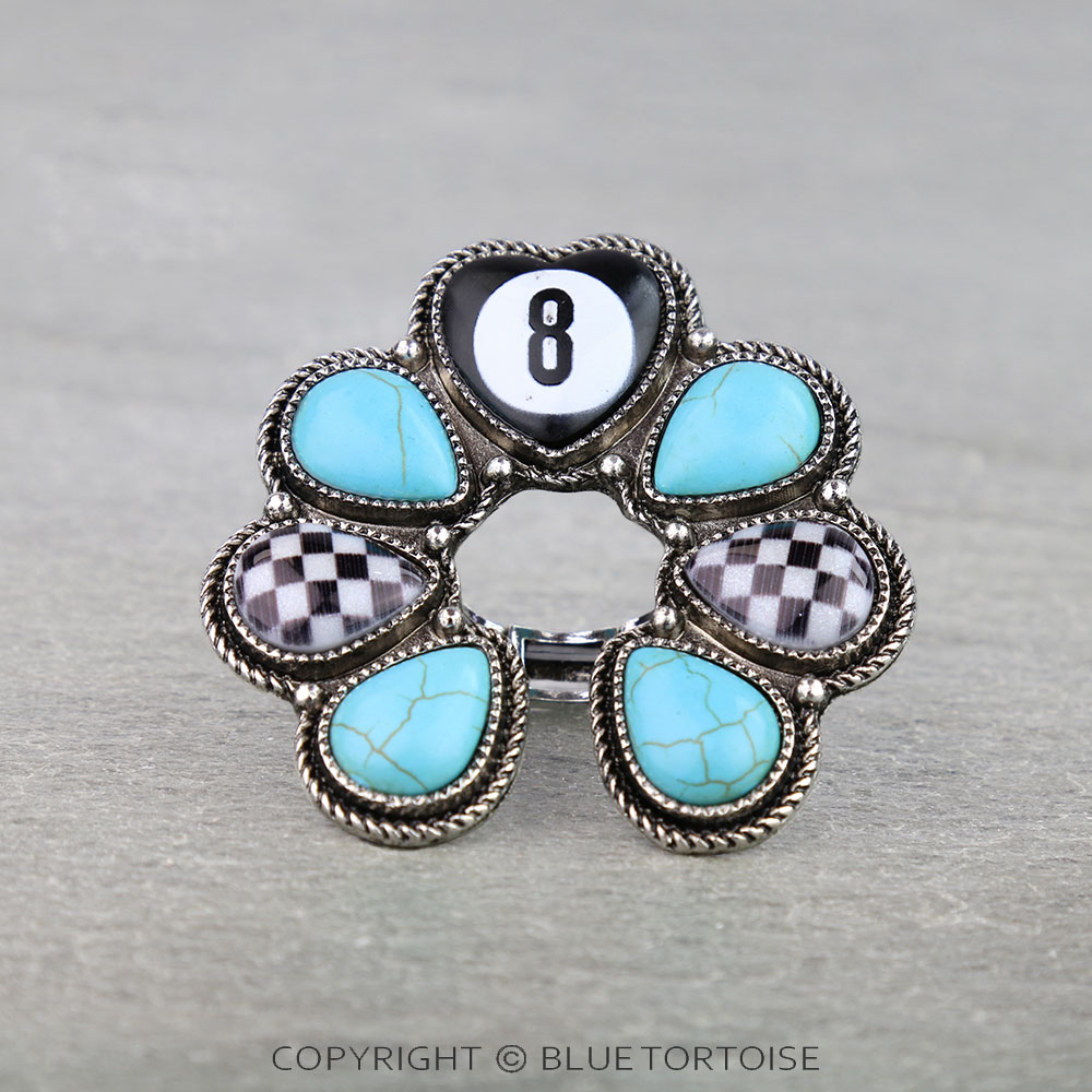 Western 8Ball Squash Blossom Cuff Ring