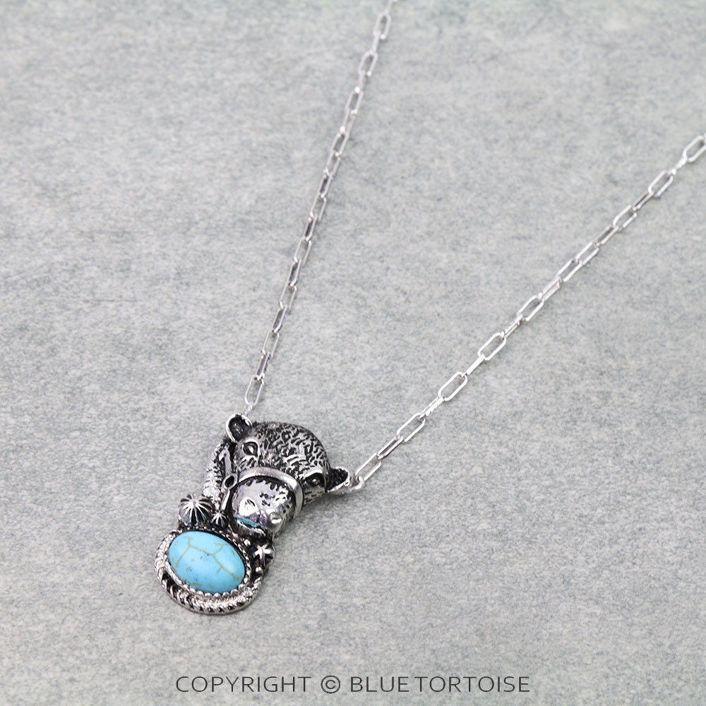 Western Cow Head Stone Necklace