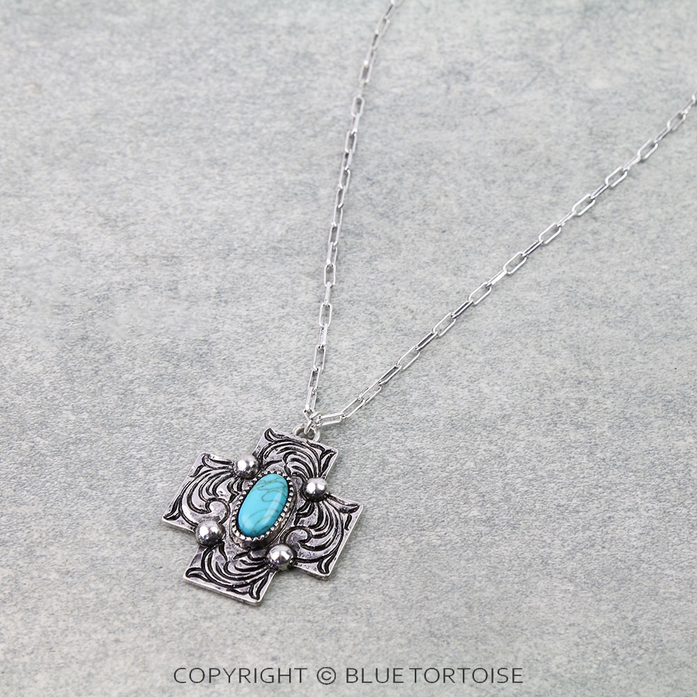 Western Cross Etched Necklace