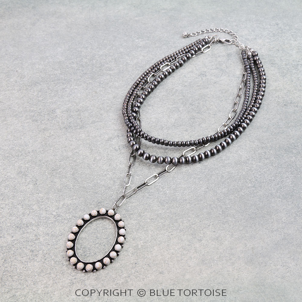 4 Layered Western Oval Stone Necklace