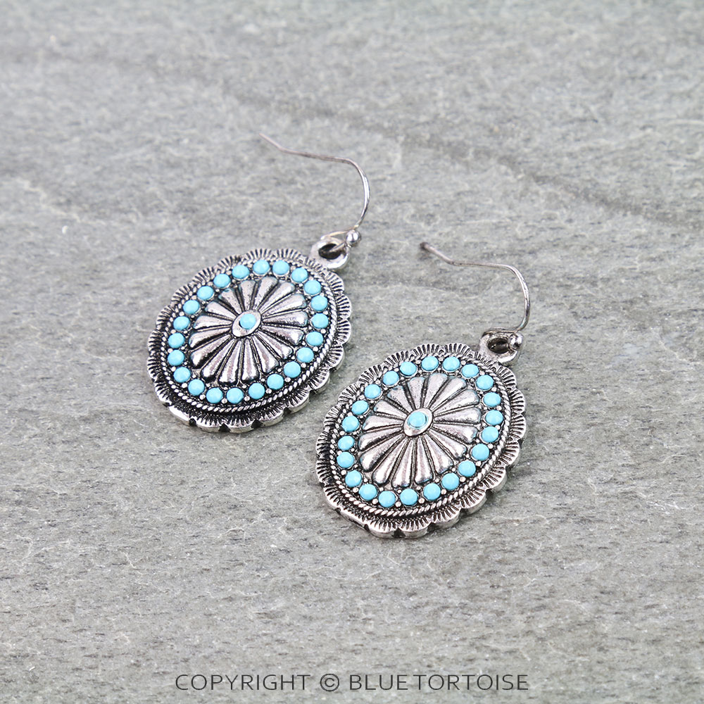 Western Concho Stone Dangle Earrings