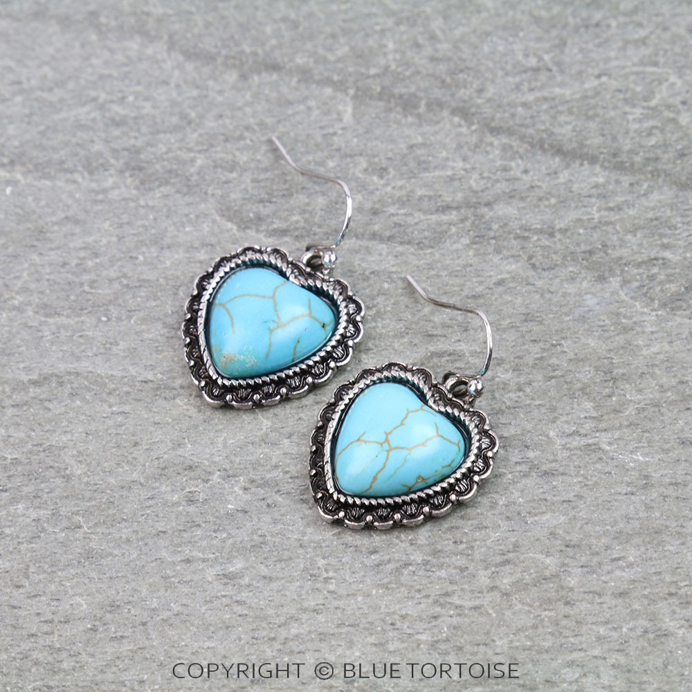 Western Heart Stone Dangle Earrings