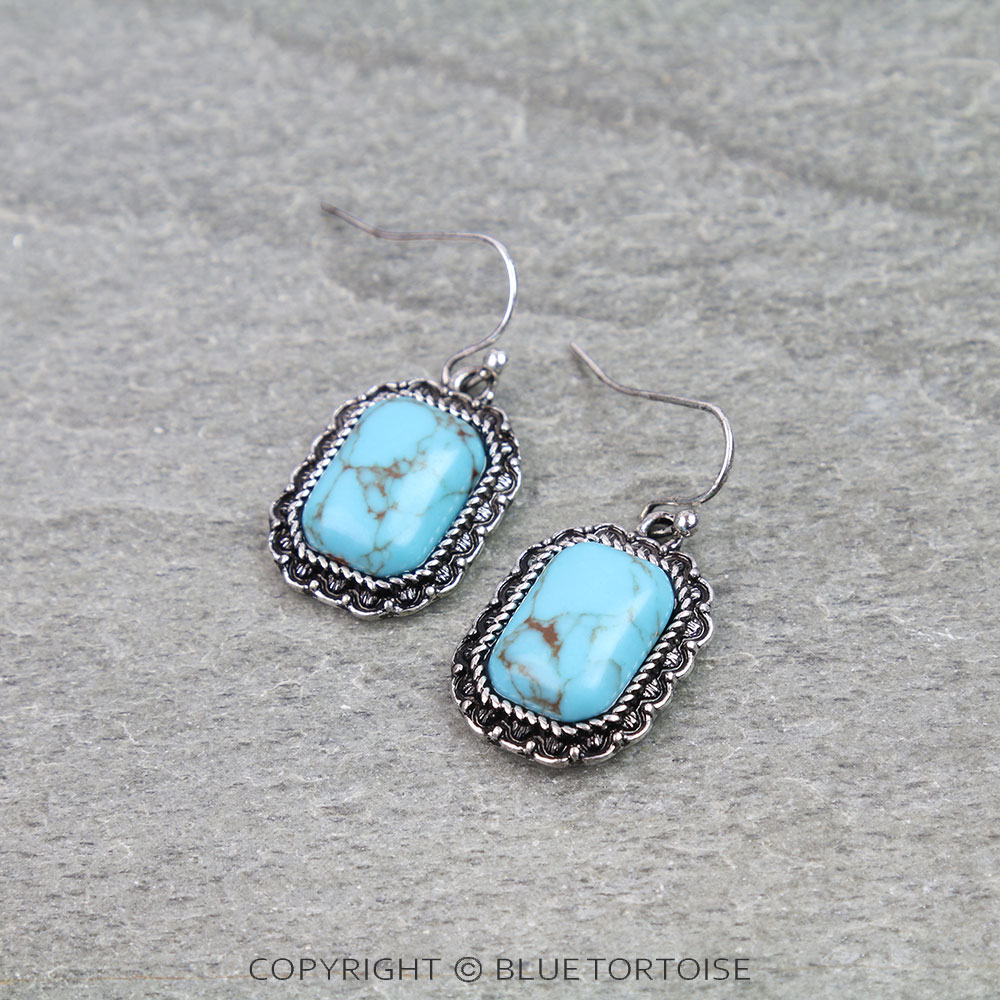 Western Rectangle Stone Dangle Earrings