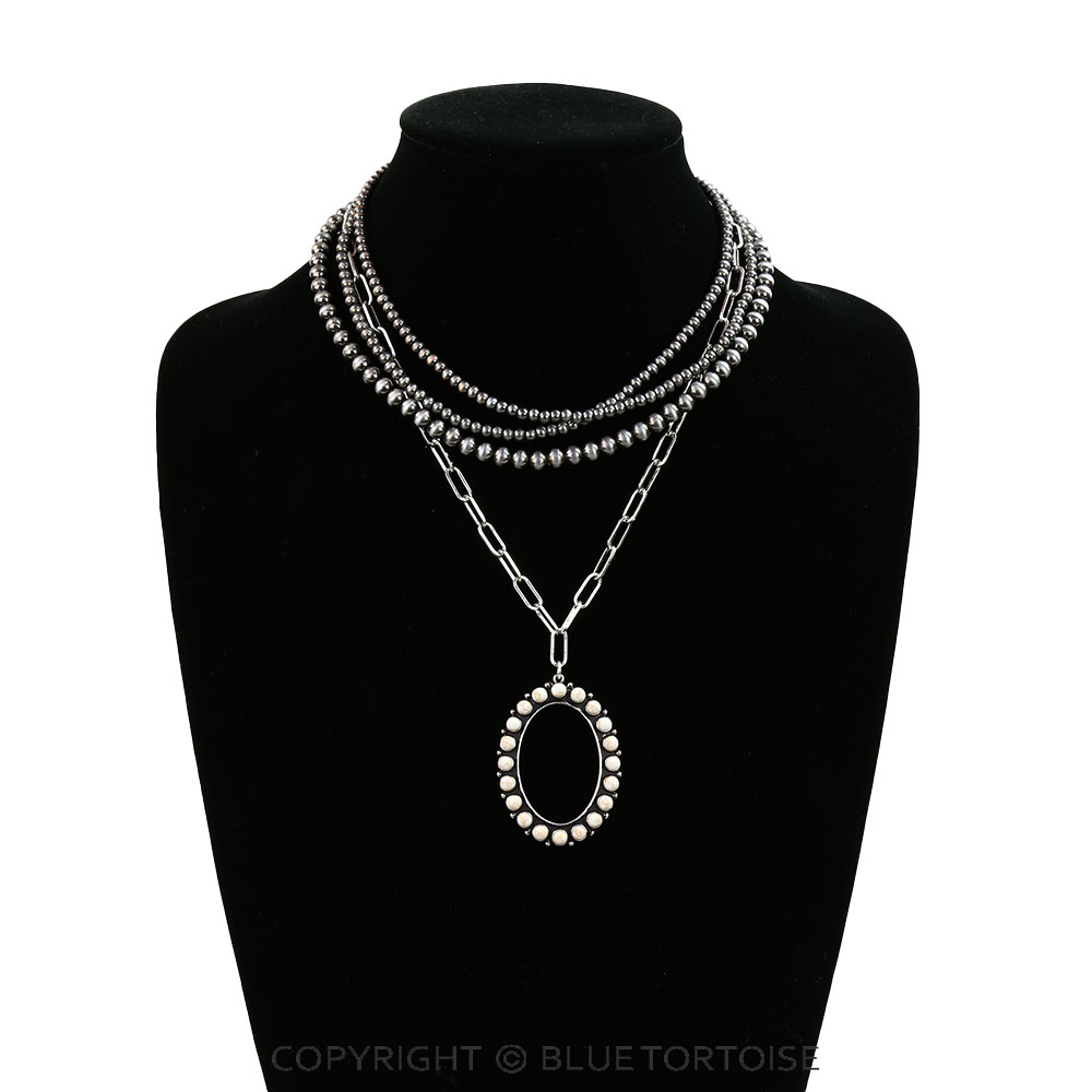 4 Layered Western Oval Stone Necklace - Image 2