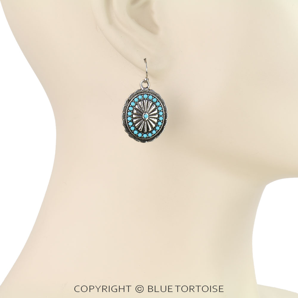 Western Concho Stone Dangle Earrings - Image 2