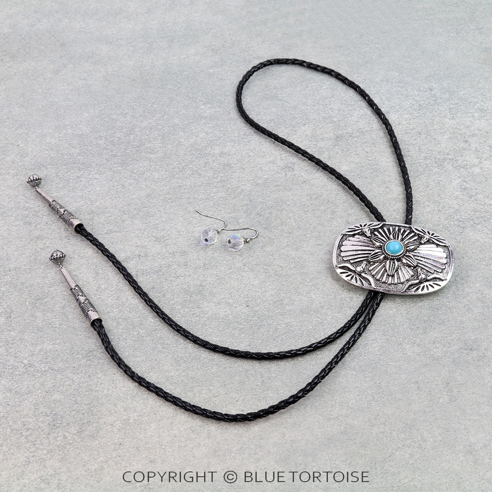 Western Sunflower Stone Bolo Necklace Set