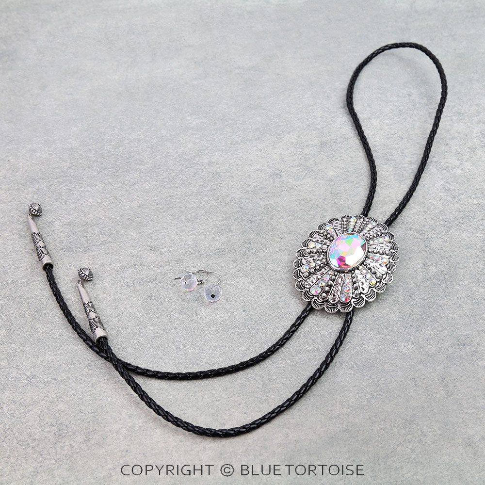 Western Concho Stone Bolo Necklace Set