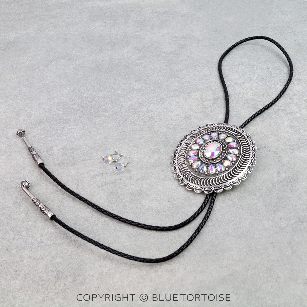 Western Concho Stone Bolo Necklace Set
