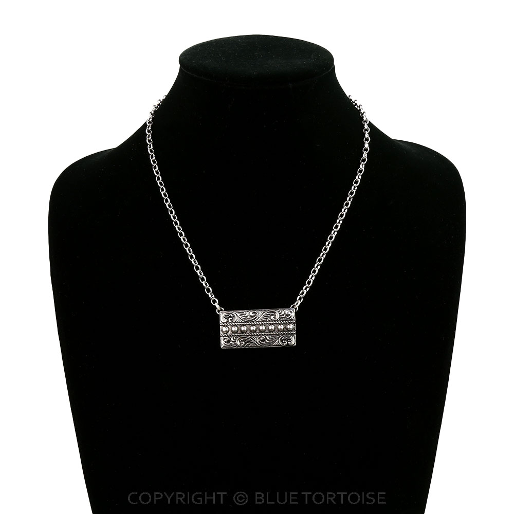 Western Filigree Ball TXR Rectangle Necklace - Image 2