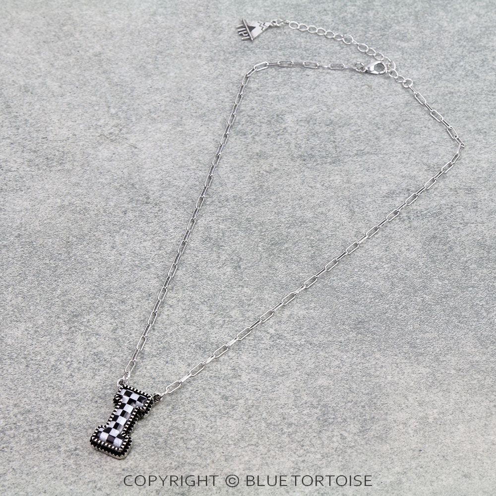 Checker Bubble Initial I Necklace