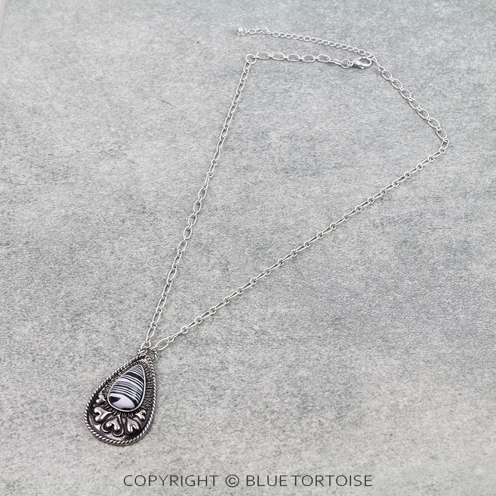 Western Hand Stone Heart Teardrop Necklace