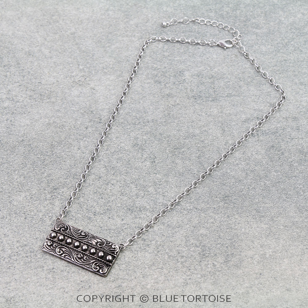 Western Filigree Ball TXR Rectangle Necklace