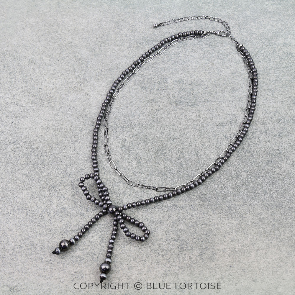2Row Navajo Style Pearl Bow Necklace