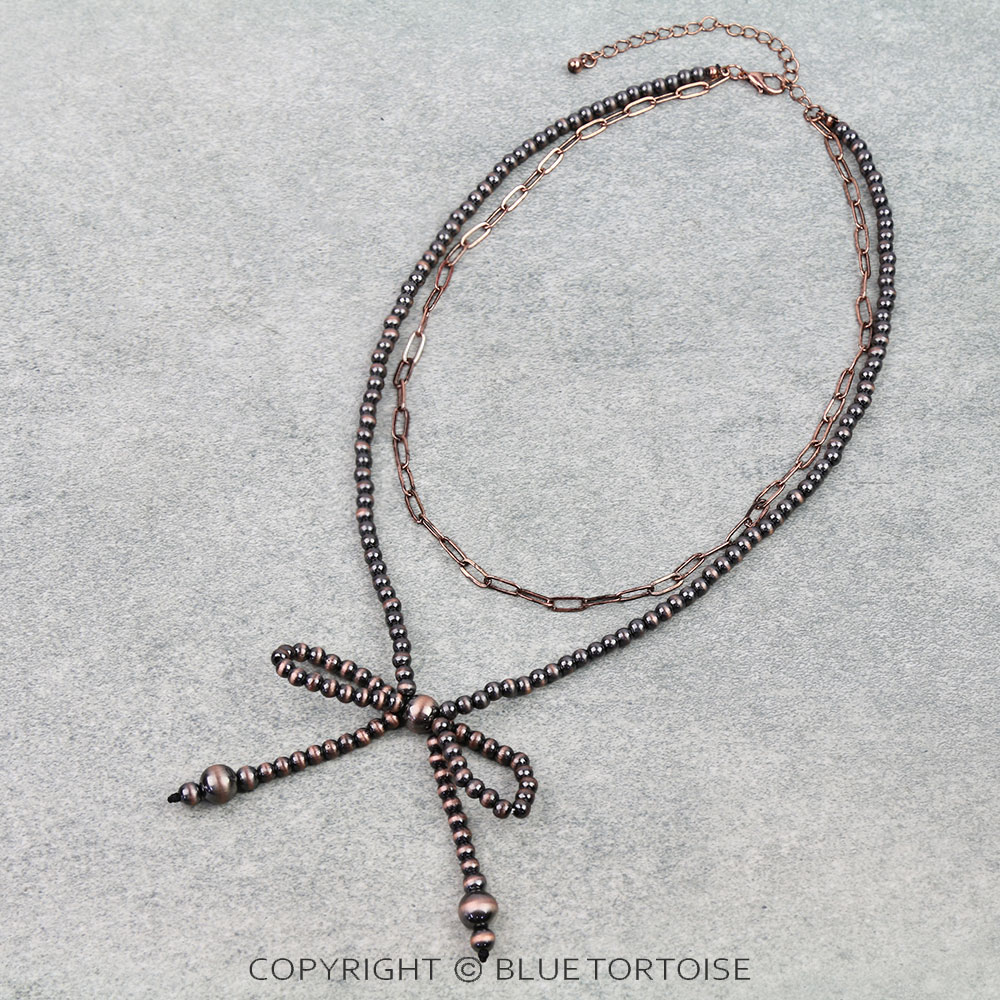 2Row Navajo Style Pearl Bow Necklace
