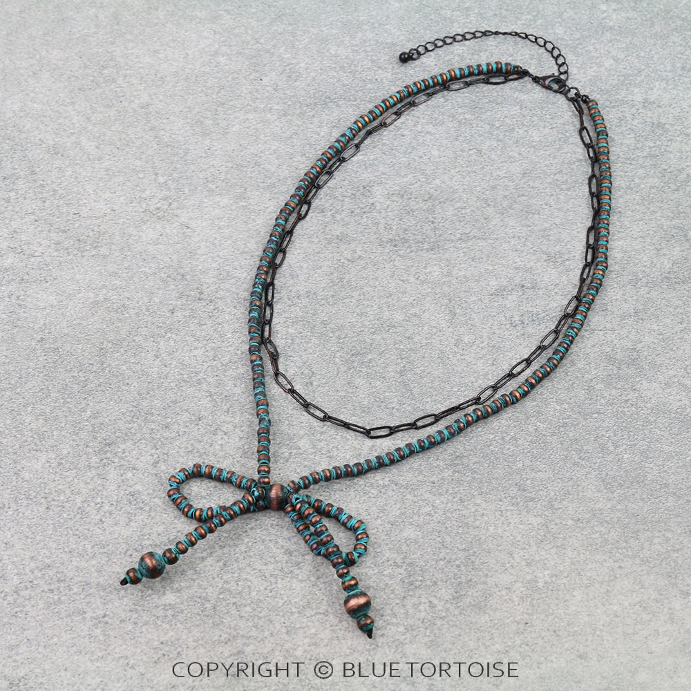2Row Navajo Style Pearl Bow Necklace