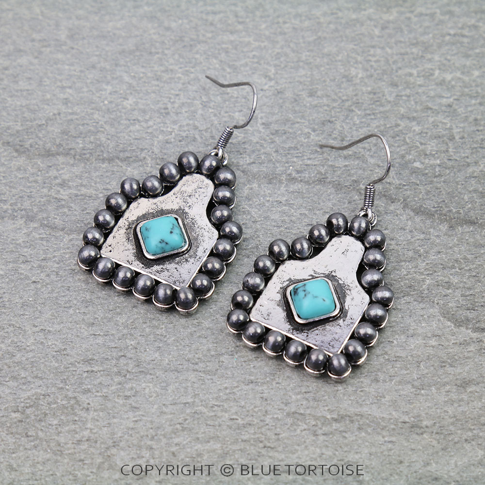 Navajo Style Pearl Ear Tag Dangle Earrings
