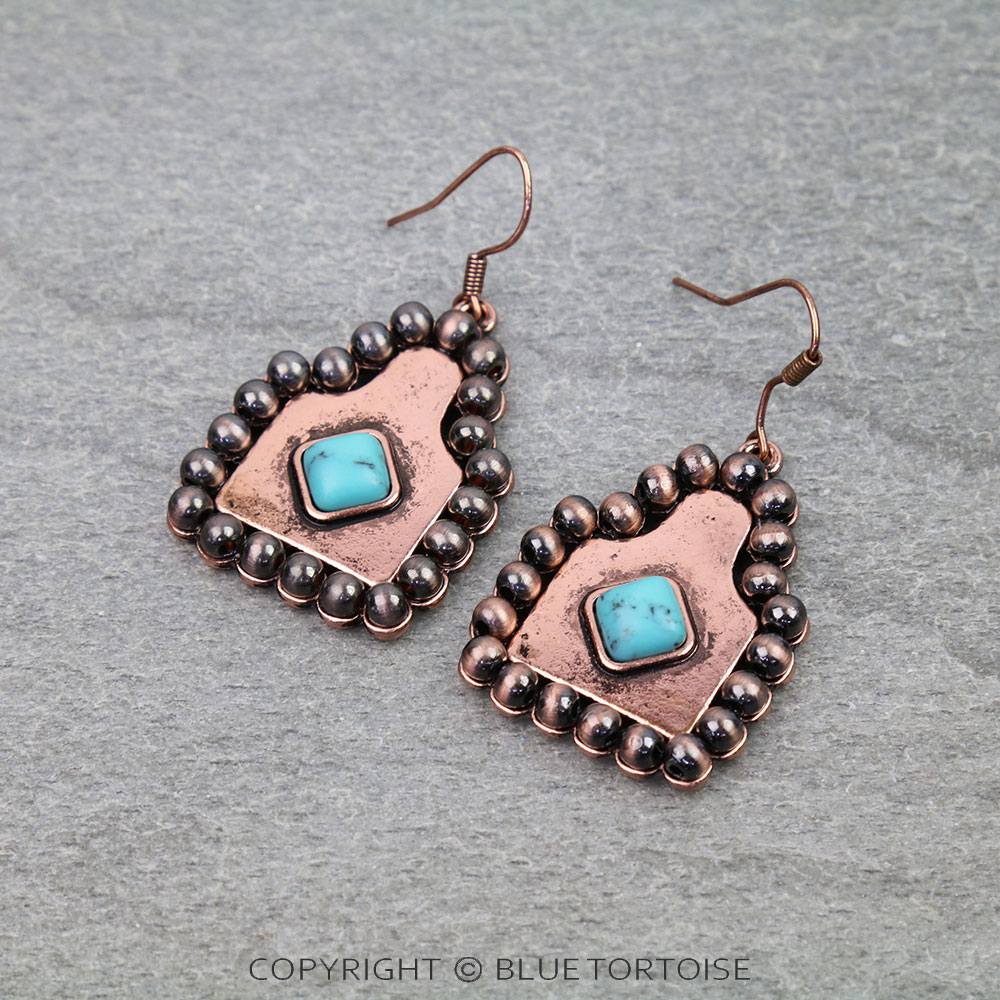 Navajo Style Pearl Ear Tag Dangle Earrings