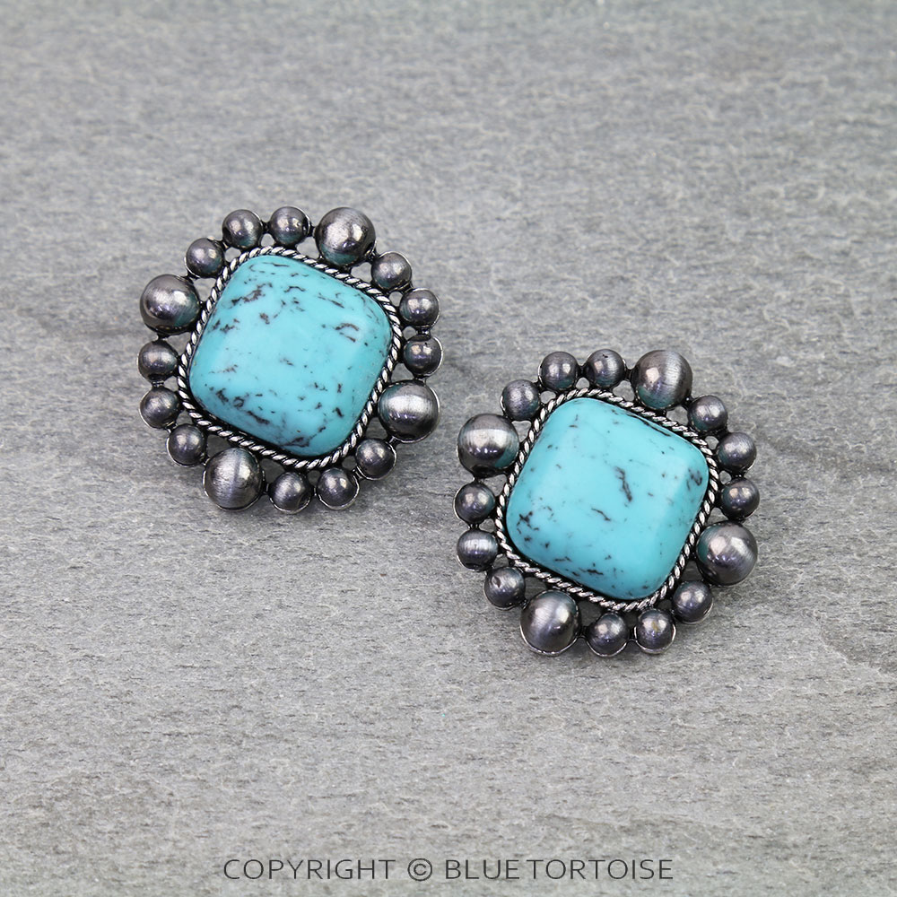 Navajo Style Pearl Square Stone Stud Earrings