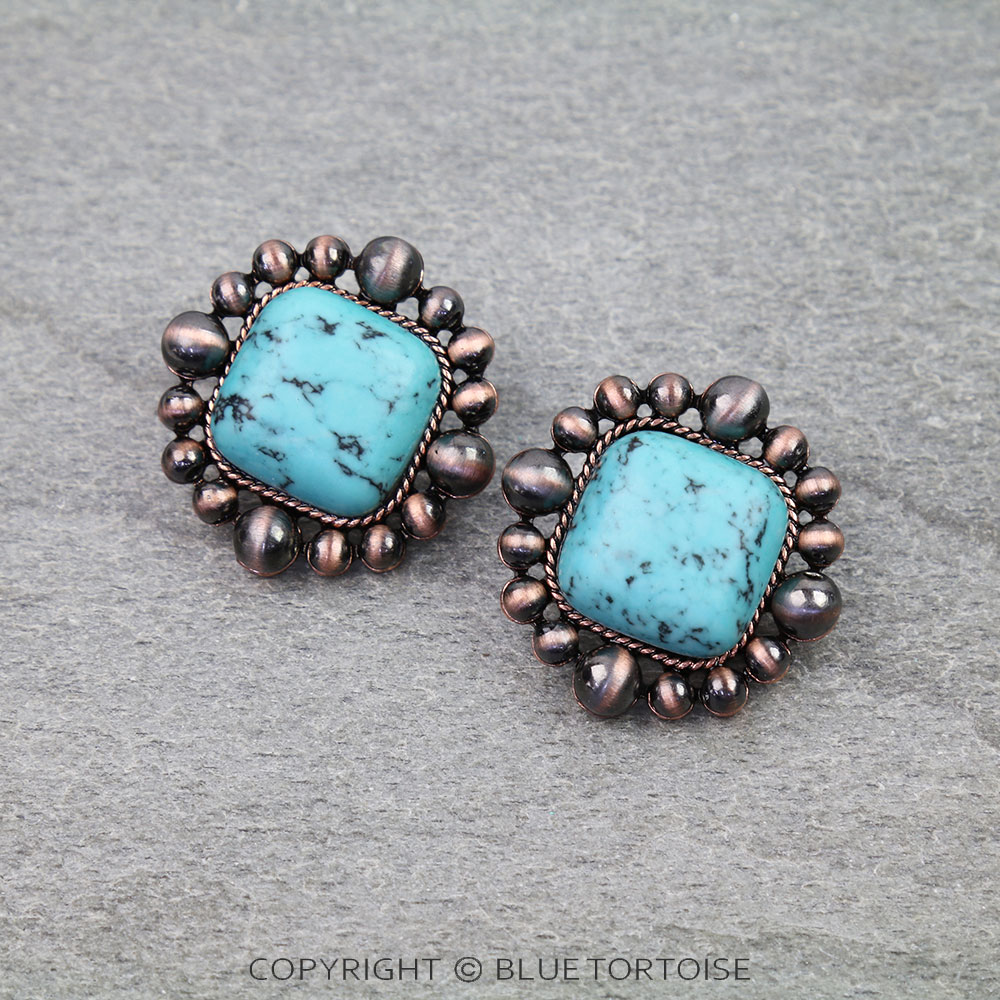 Navajo Style Pearl Square Stone Stud Earrings
