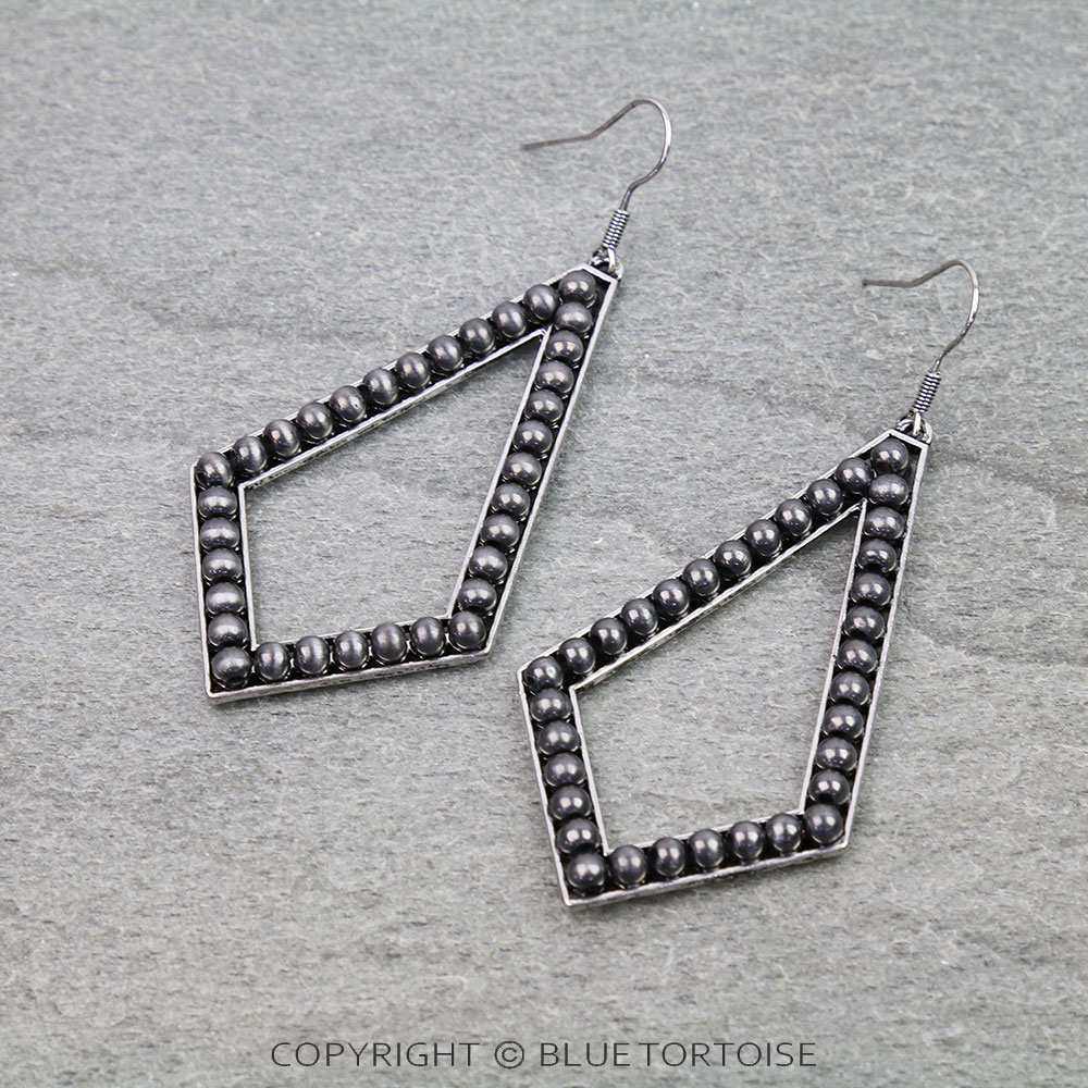 Navajo Style Pearl Geometric Shape Dangle Earrings