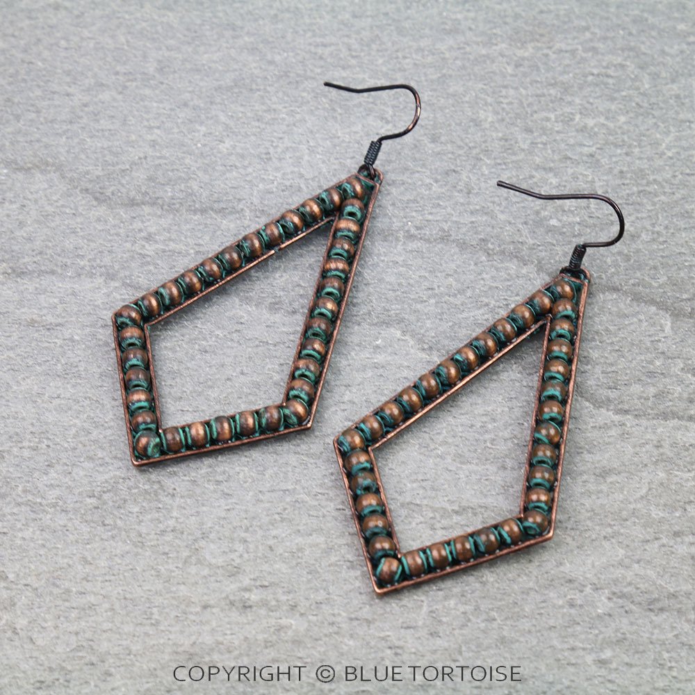 Navajo Style Pearl Geometric Shape Dangle Earrings