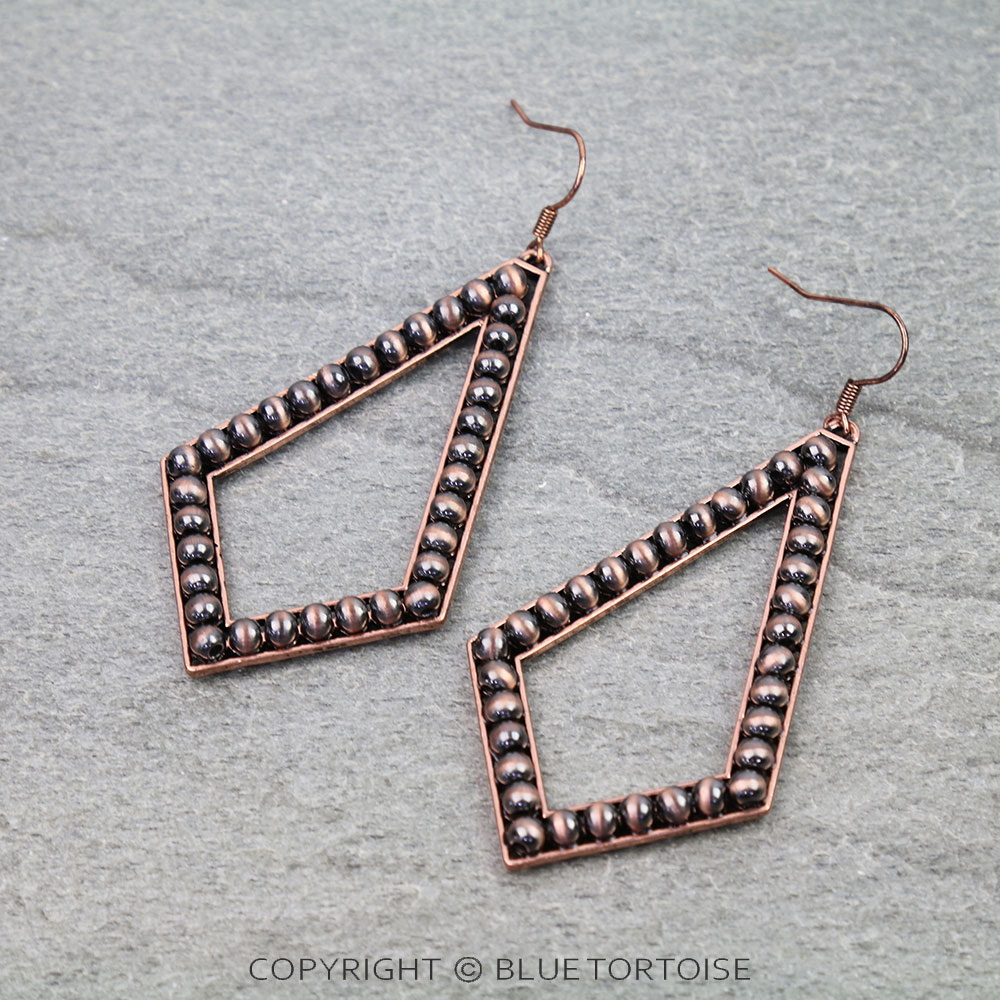Navajo Style Pearl Geometric Shape Dangle Earrings