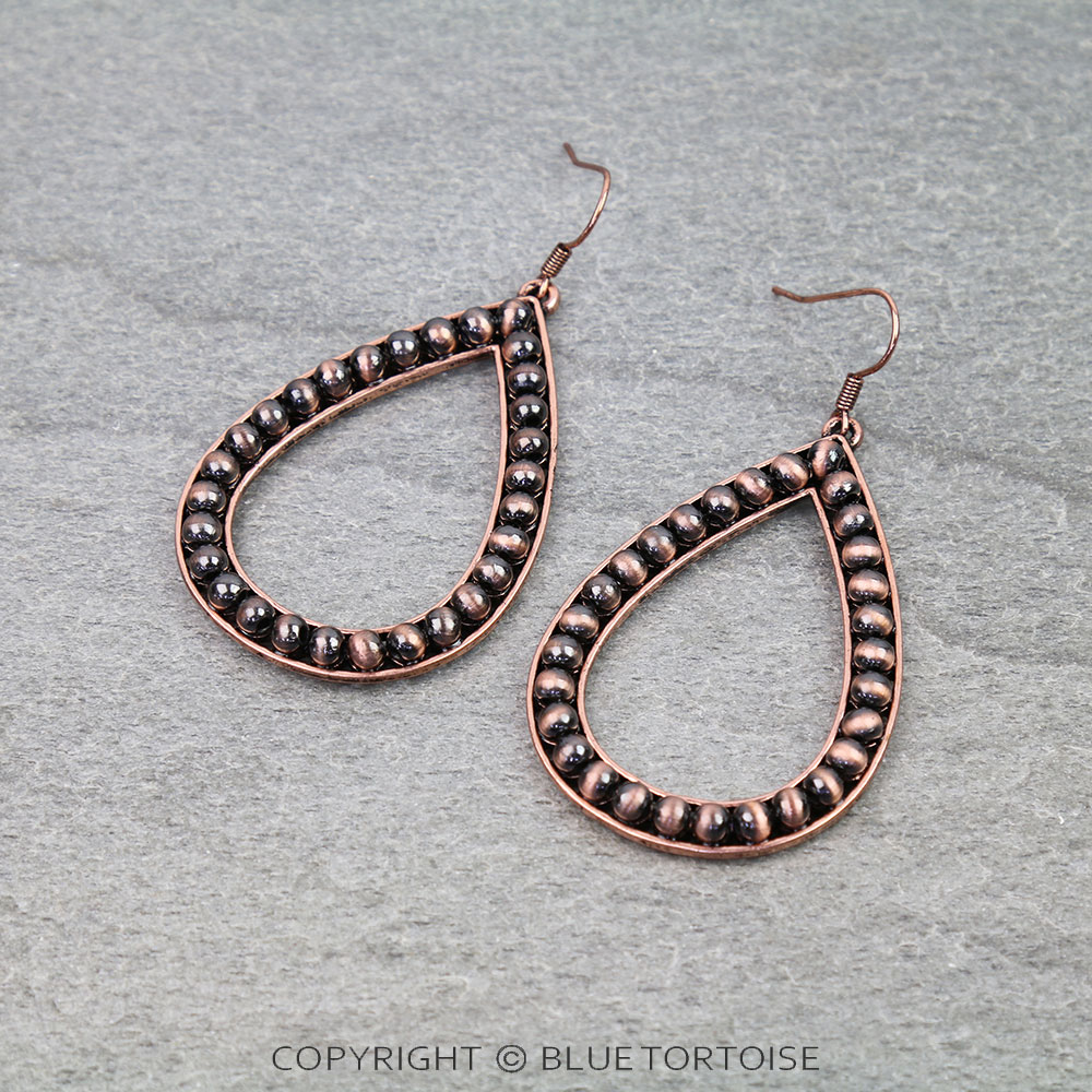 Navajo Style Pearl Teardrop Dangle Earrings