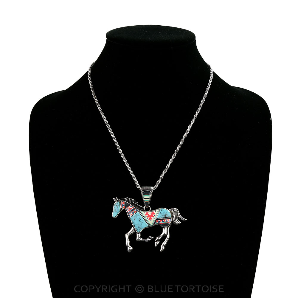 Western Aztec Print Horse Necklace - Image 2
