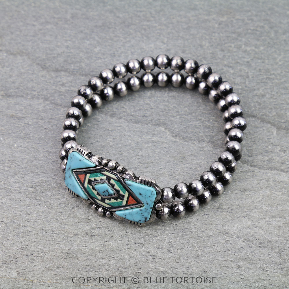 Western Aztec Print Bar Stretch Bracelet