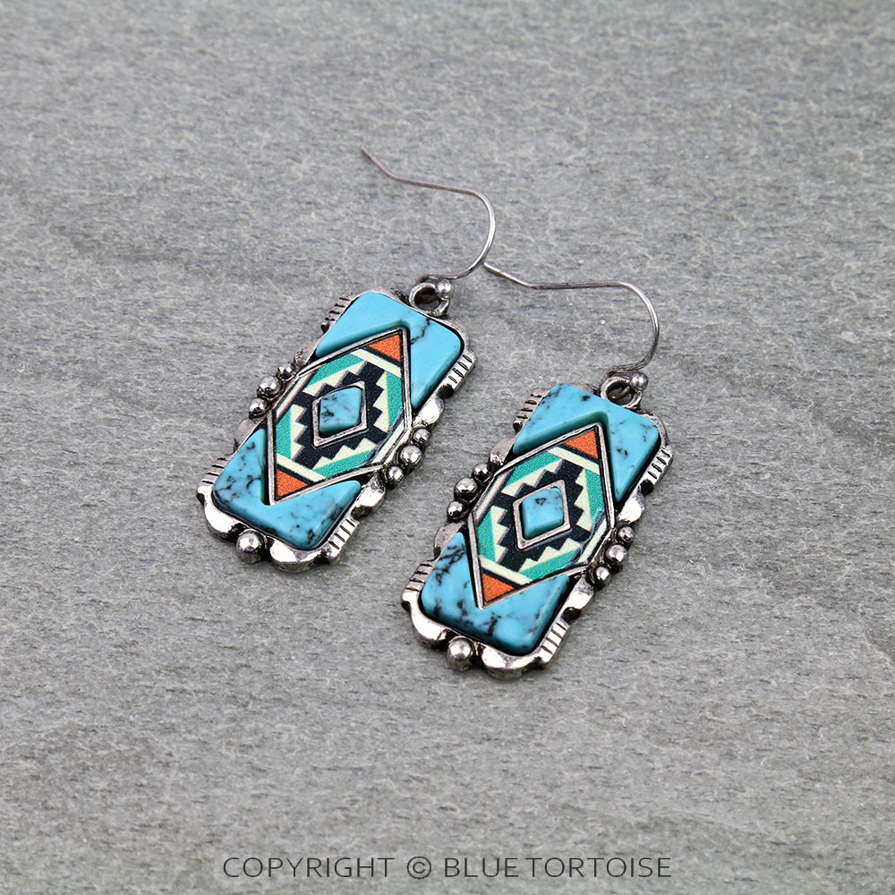 Western Aztec Print Bar Dangle Earrings