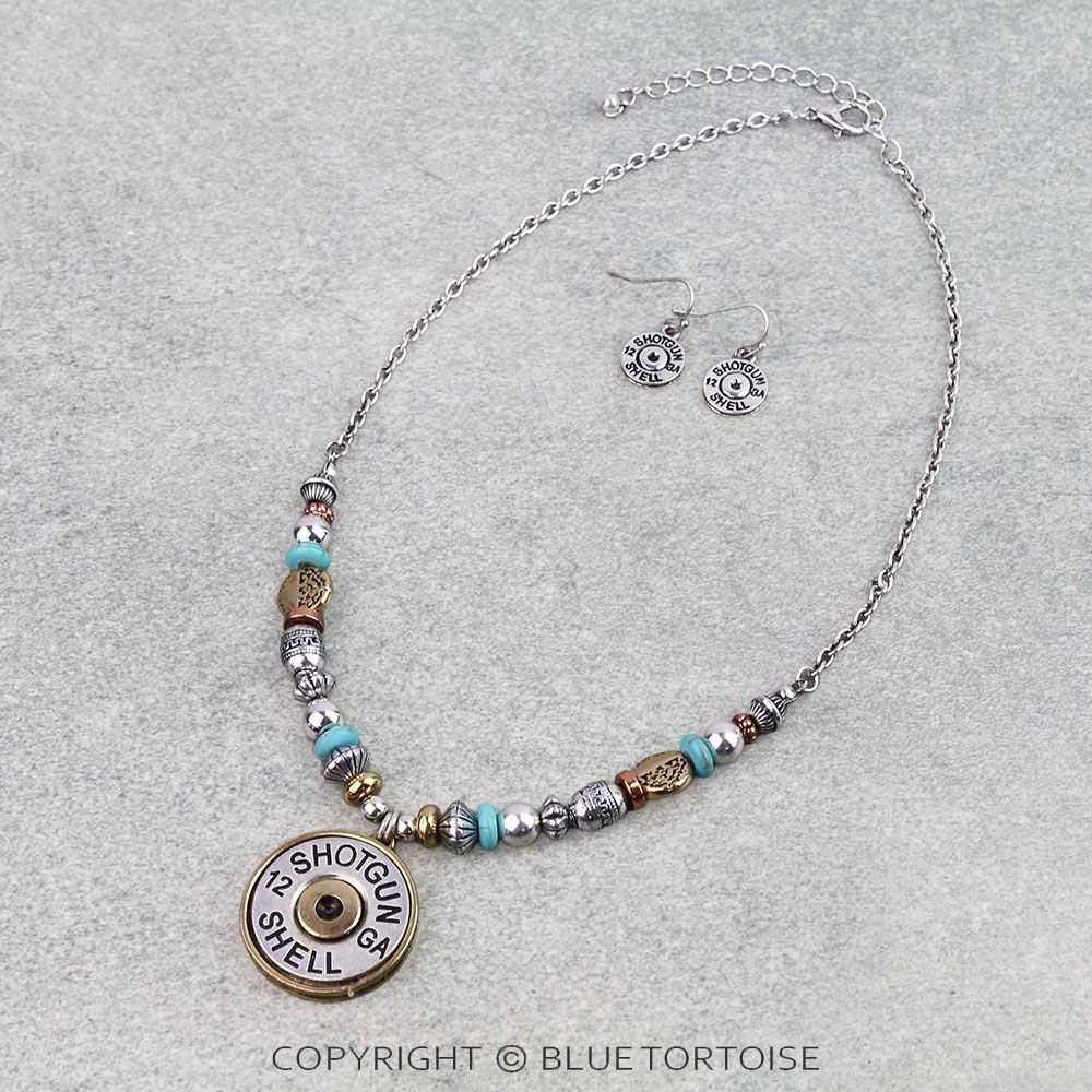 Western Shotgun Shell Pendant Necklace Set