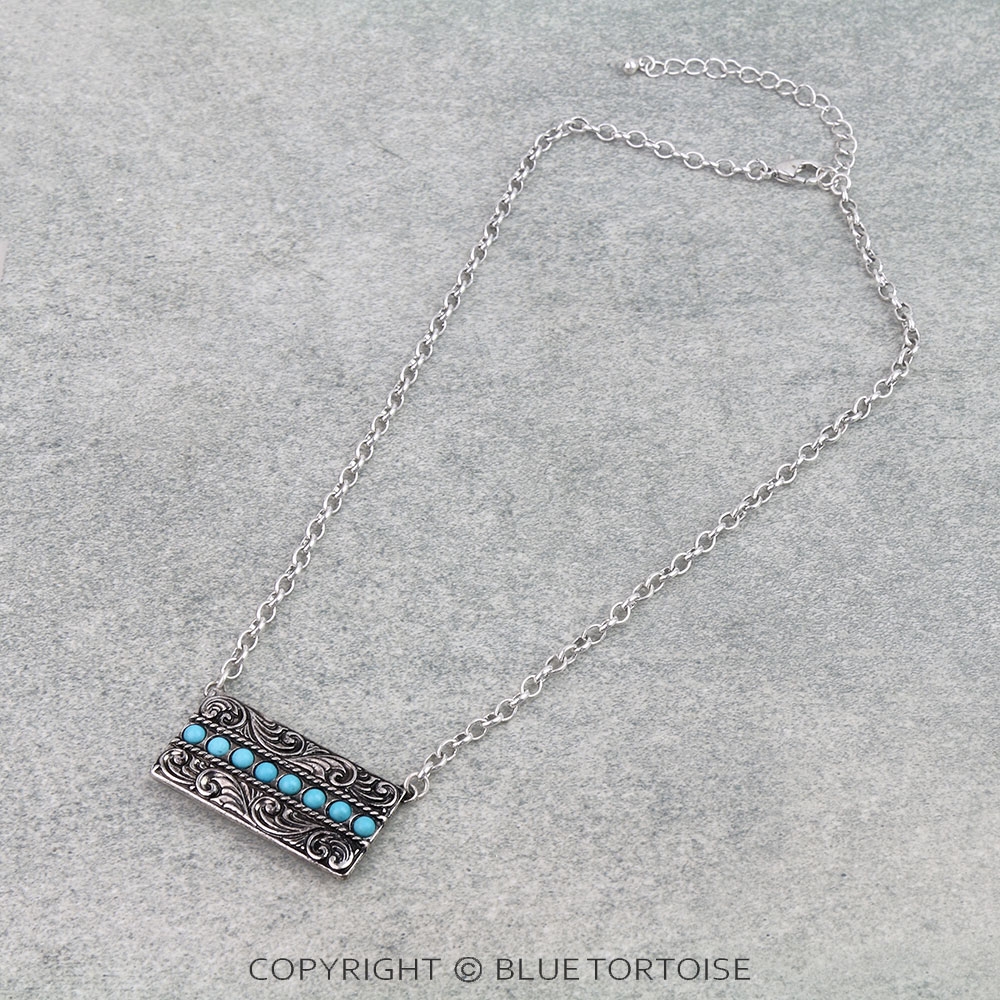 Western Filigree Bar Stone Necklace