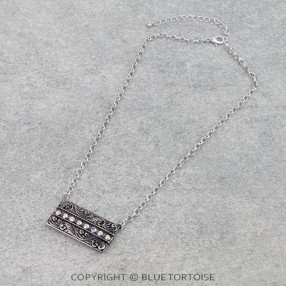 Western Filigree Bar Stone Necklace