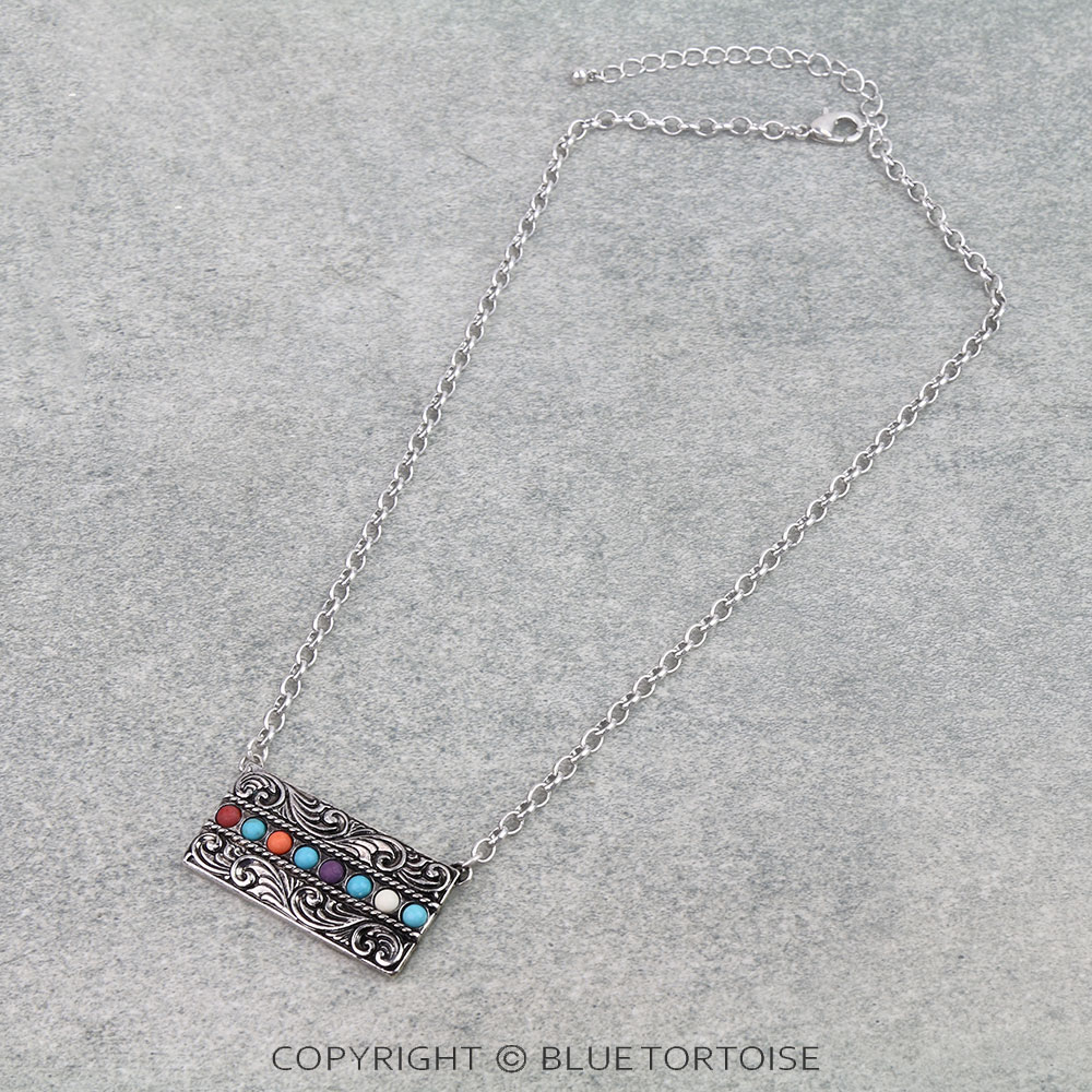 Western Filigree Bar Stone Necklace