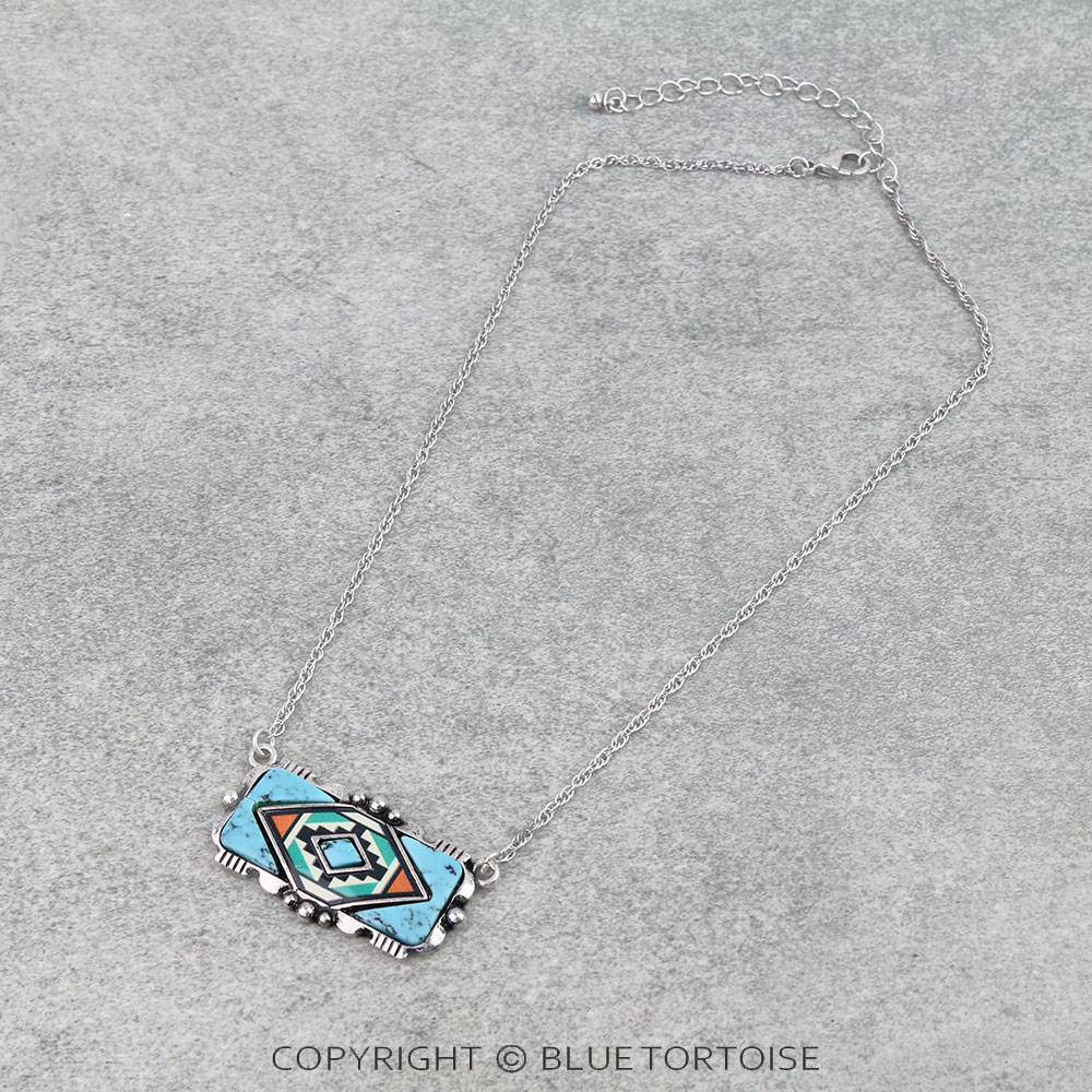 Western Aztec Print Bar Necklace