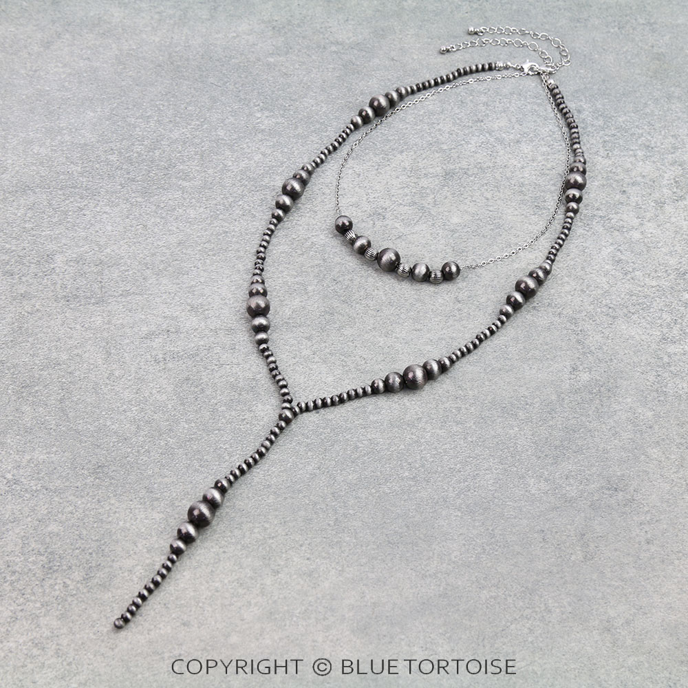 2 Layered Navajo Style Pearl Y Necklace