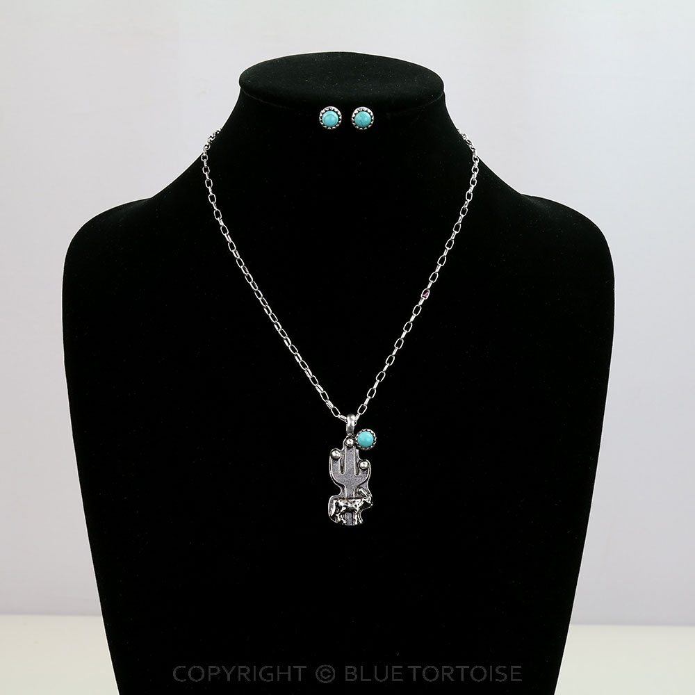 Western Cactus Pendant Necklace Set - Image 2