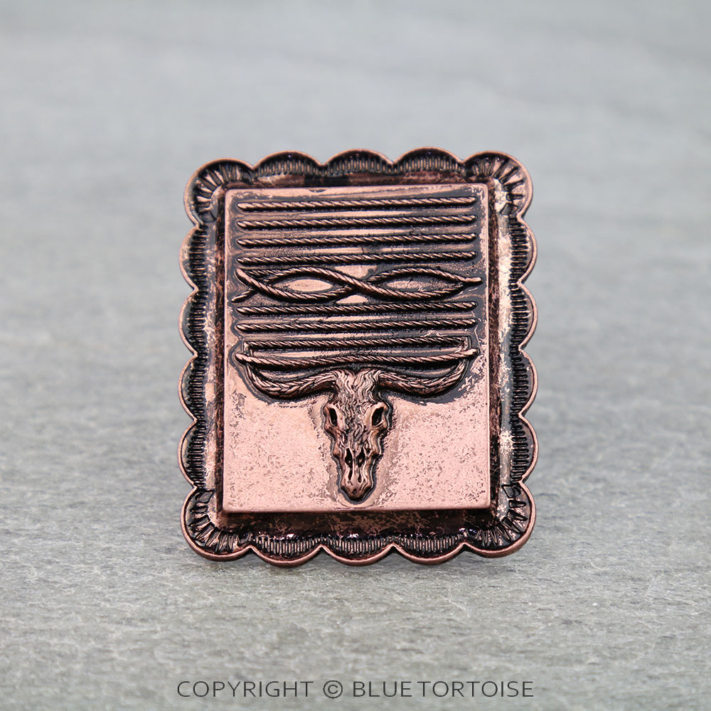 Western Boot Stitch Steer Skull Cuff Ring