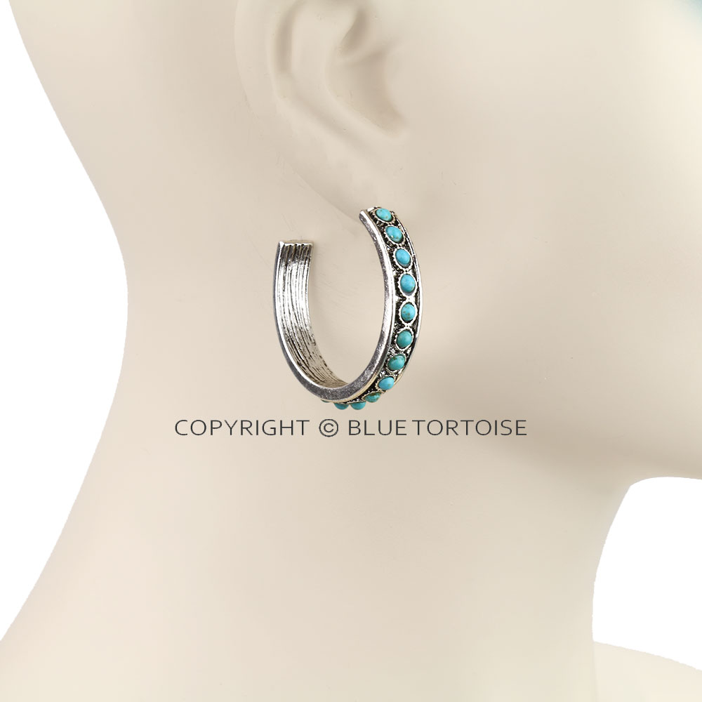 Western Stone Hoop Earrings - Image 2