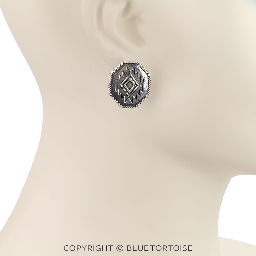 Western Aztec Engraving Stud Earrings - Image 2