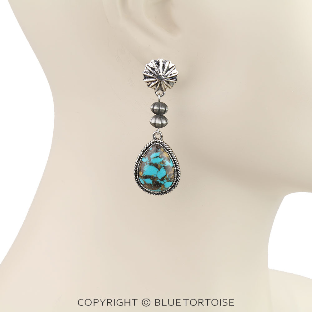 Western Teardrop Stone Concho Stud Earrings - Image 2