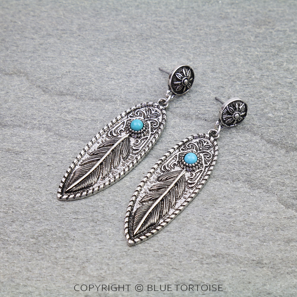 Western Feather Textured Stud Earrings