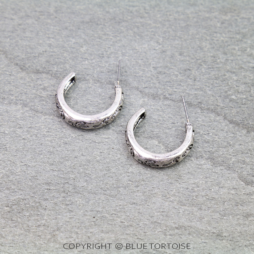 Western Theme Engraving Hoop Earrings