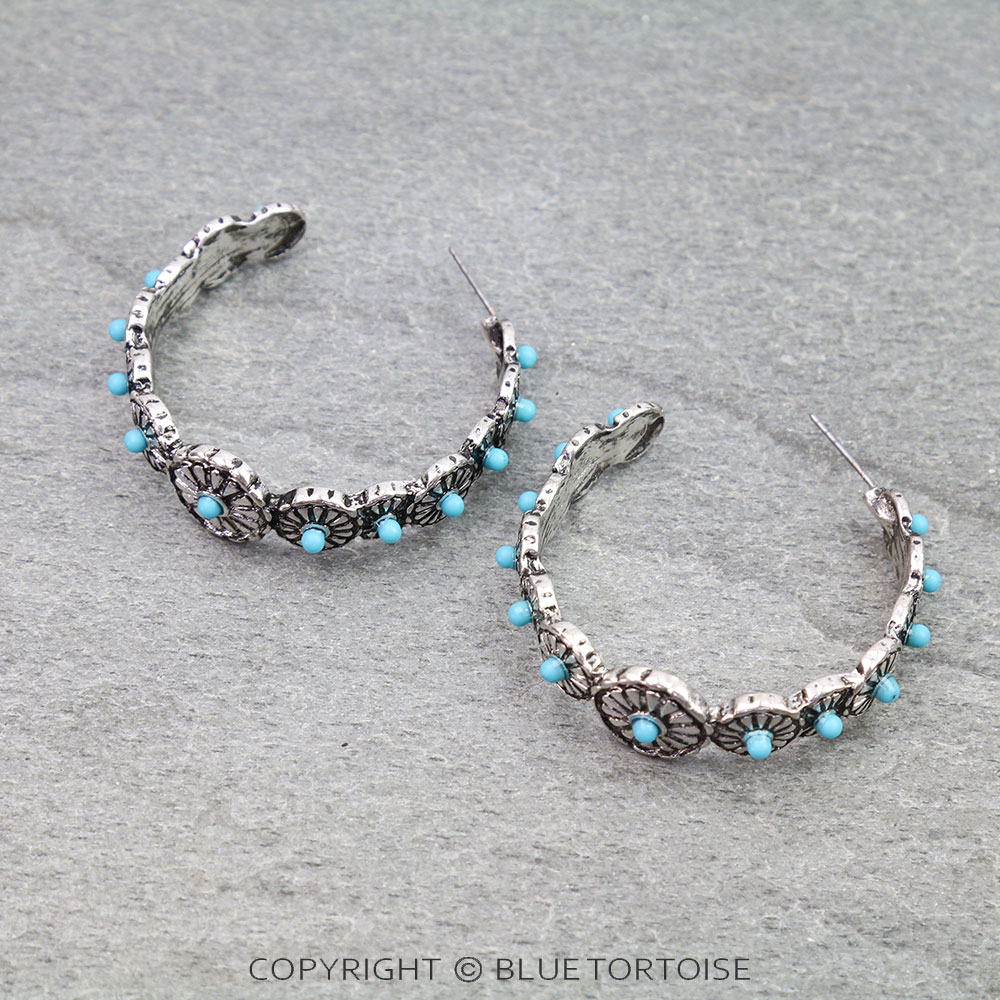 Western Concho Stone Hoop Earrings