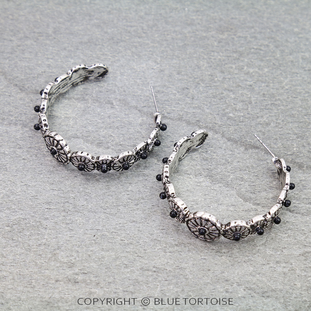 Western Concho Stone Hoop Earrings
