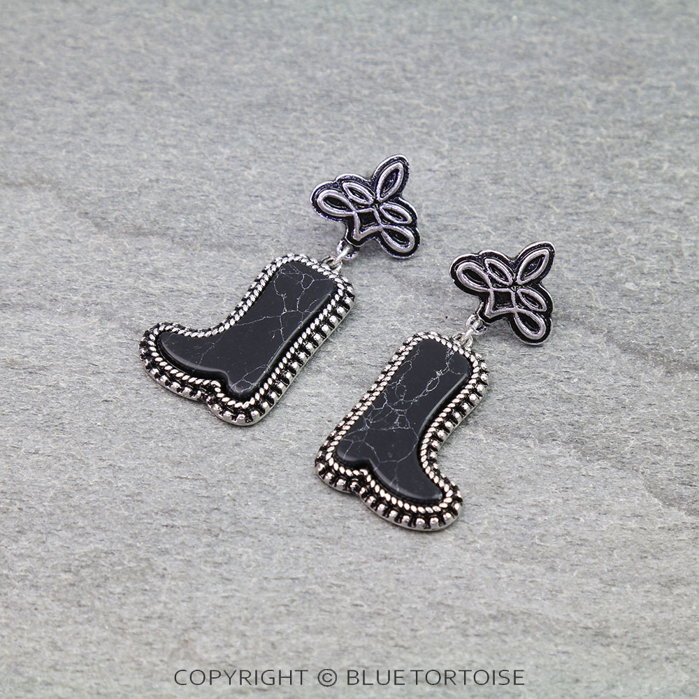 Black Boot stitch Earrings and Necklace Set